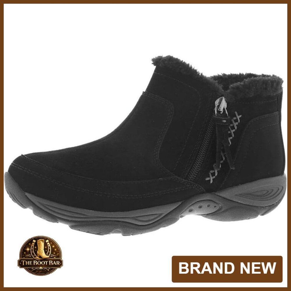 Water-Resistant Suede Booties with Faux Wool Trim, Size 7